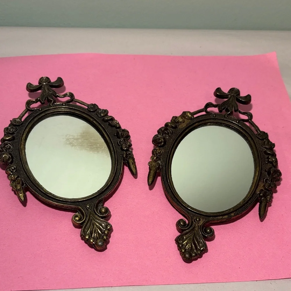 Vintage Ornate Style Bronze Wall Mirrors - Pair